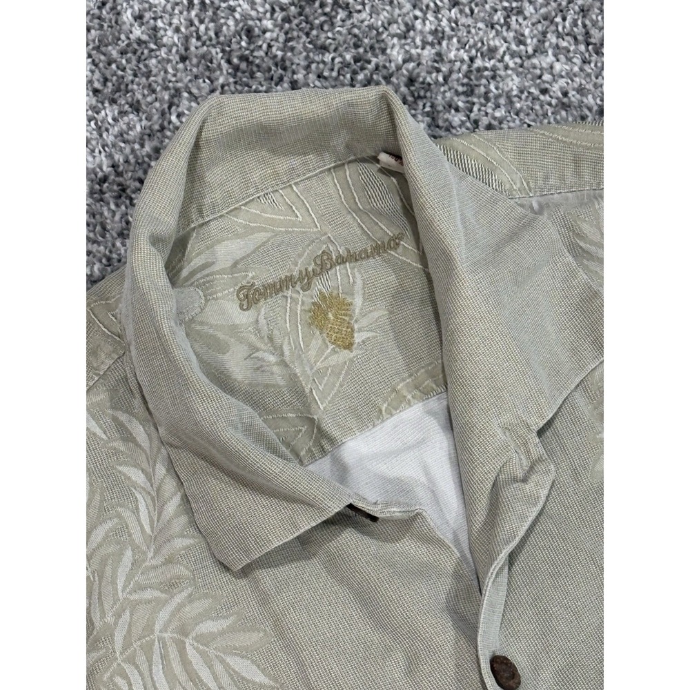 Tommy Bahama Mens Large Tan Floral 100% Silk Blend Shirt Short Sleeve Button Up - Picture 3 of 6